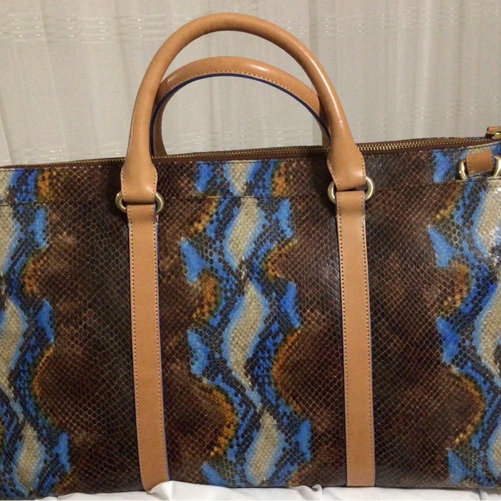 Brahmin Leather Blue/Brown Snakeskin Weekender  NOTE:  large like an overnighter